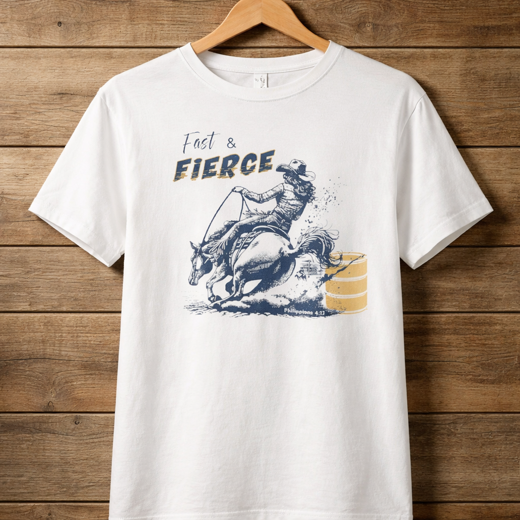 Fast & Fierce Cowgirl Barrel Racing Tee | Western Graphic T-Shirt