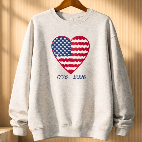 1776-2026 American Heart Sweatshirt | Patriotic USA Graphic Crewneck