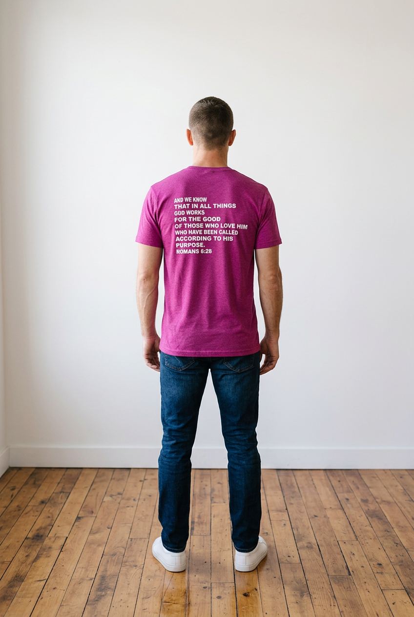 Romans 8:28 T-Shirt | Verse Shirt Front and Back