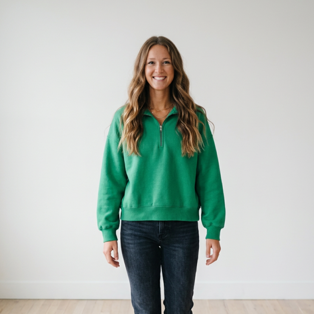 Kelly Green Half Zip Pullover | Half Zip Sweatshirt