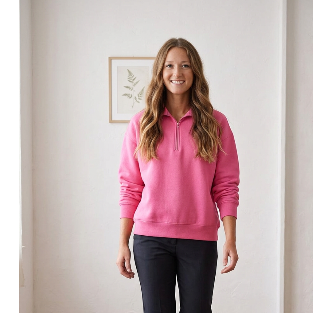 Hot Pink Half Zip Pullover | Cozy Half ZIP Sweatshirt Top