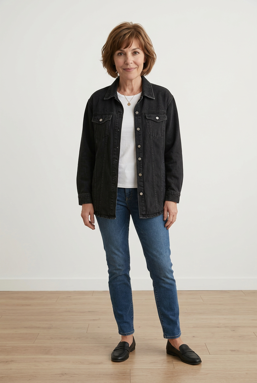 Black Denim Shacket | Women's Frayed Hem Denim Shirt Jacket