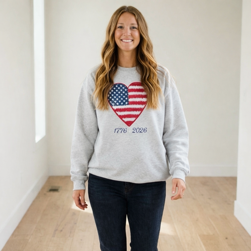 1776-2026 American Heart Sweatshirt | Patriotic USA Graphic Crewneck