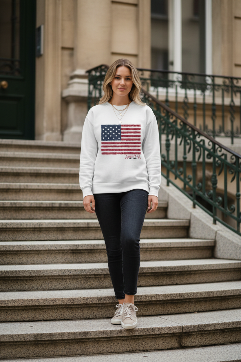 American Flag Sweatshirt | Patriotic Crewneck | Midwest Boutique