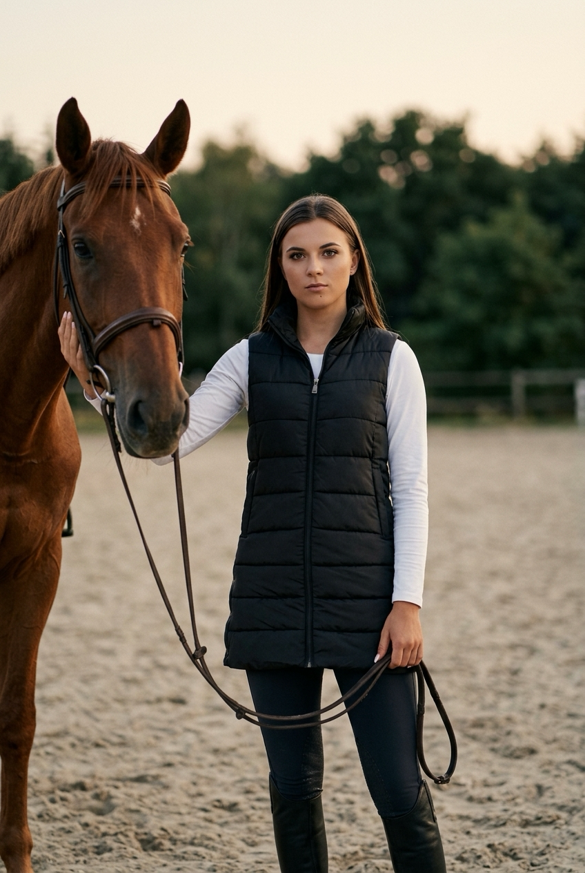 Black Longline Puffer Vest with Detachable Hood