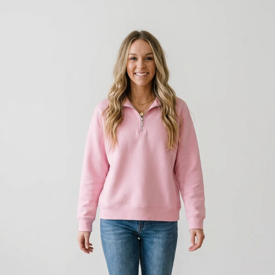 Candy Pink Half Zip Pullover Sweatshirt | Cozy Layering Top