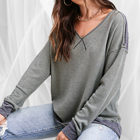 Olive Waffle Knit Top