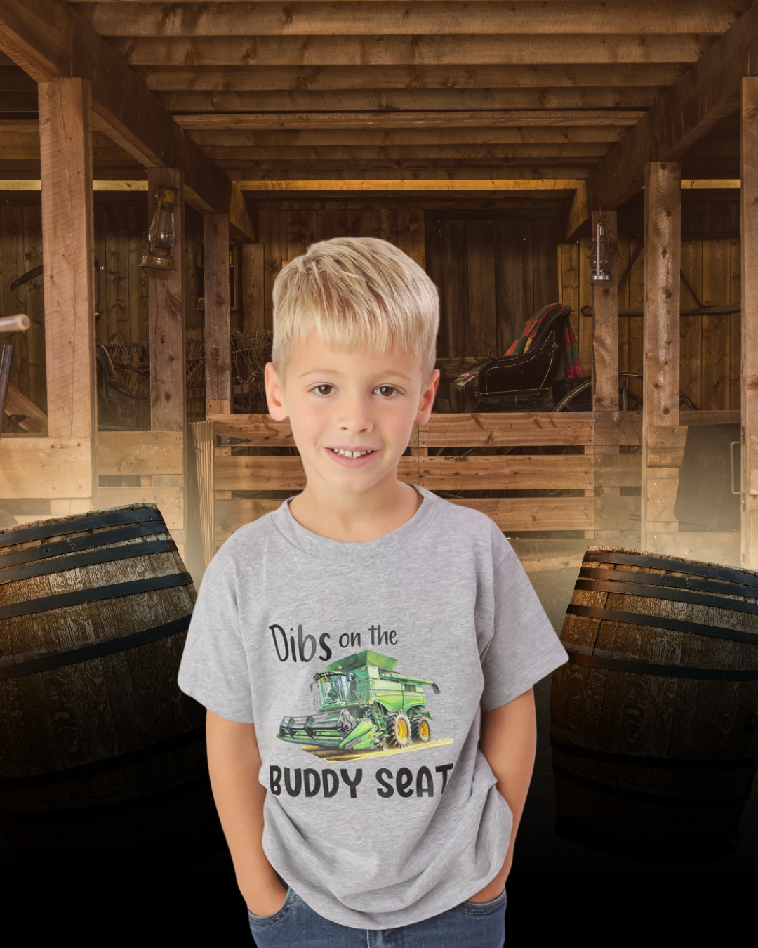 Dibs on the Buddy Seat Kids Farm Shirt | Harvest Tractor Tee